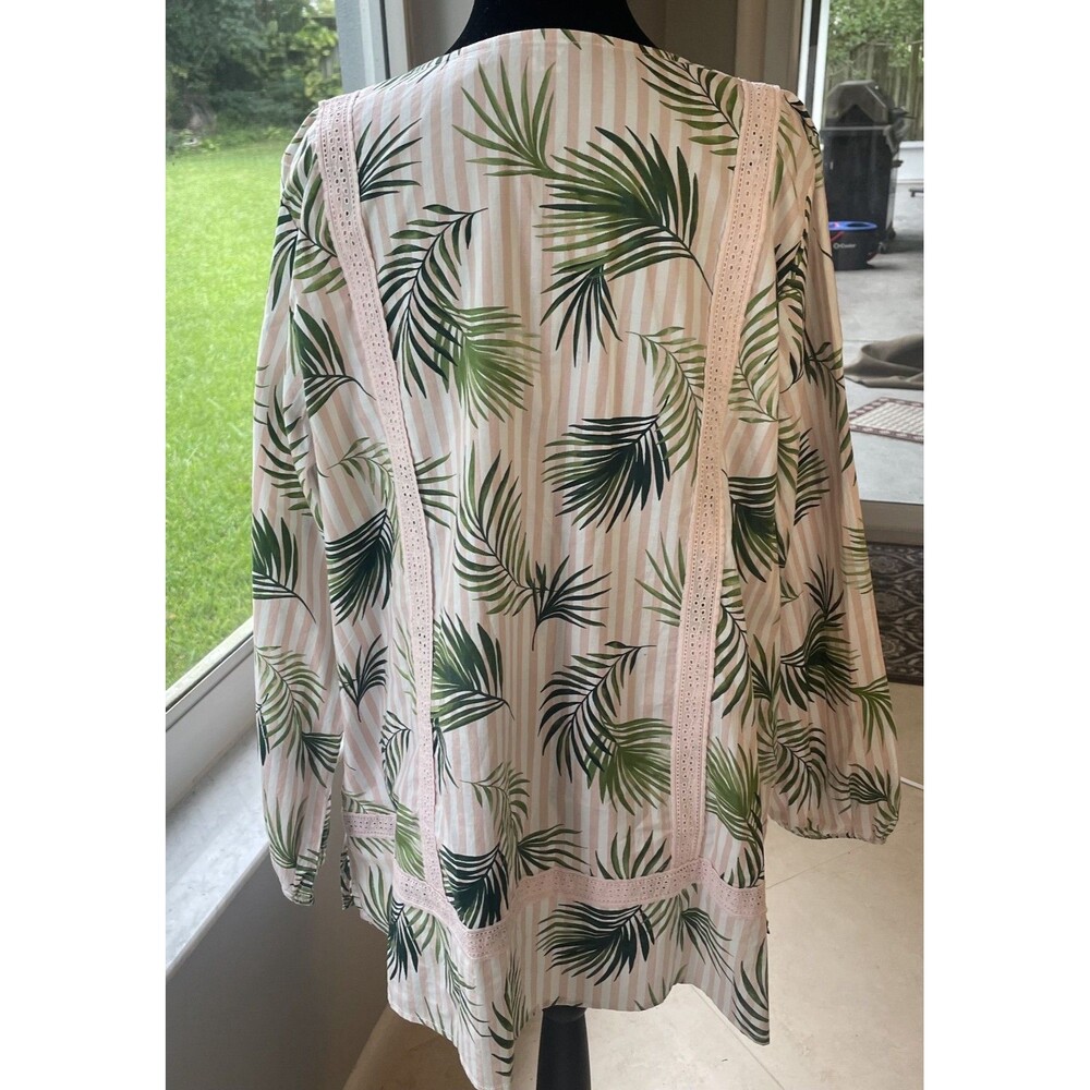 Lands End Sz L 14-16 Pink & White Striped Palms Tunic Mature Tropical Beach Cool - Picture 4 of 9